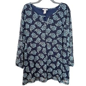 Catherine’s navy blue blouse with paisley design, 26/28 3X